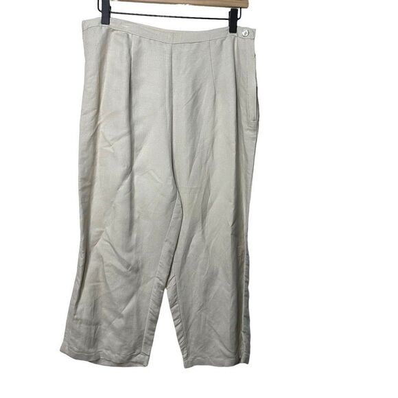 KAKTUS Womens Sz Large Linen Rayon Khaki Tan Cropped Capri Pants - Picture 2 of 7
